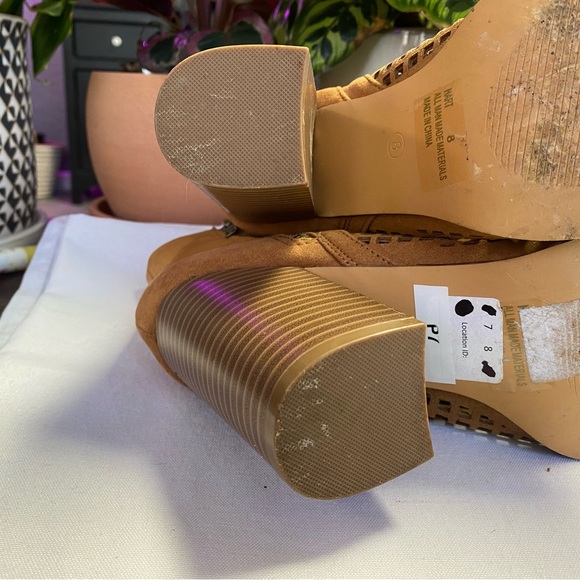 Charlotte Russe open toe brown faux suede mesh booties - Picture 5 of 8